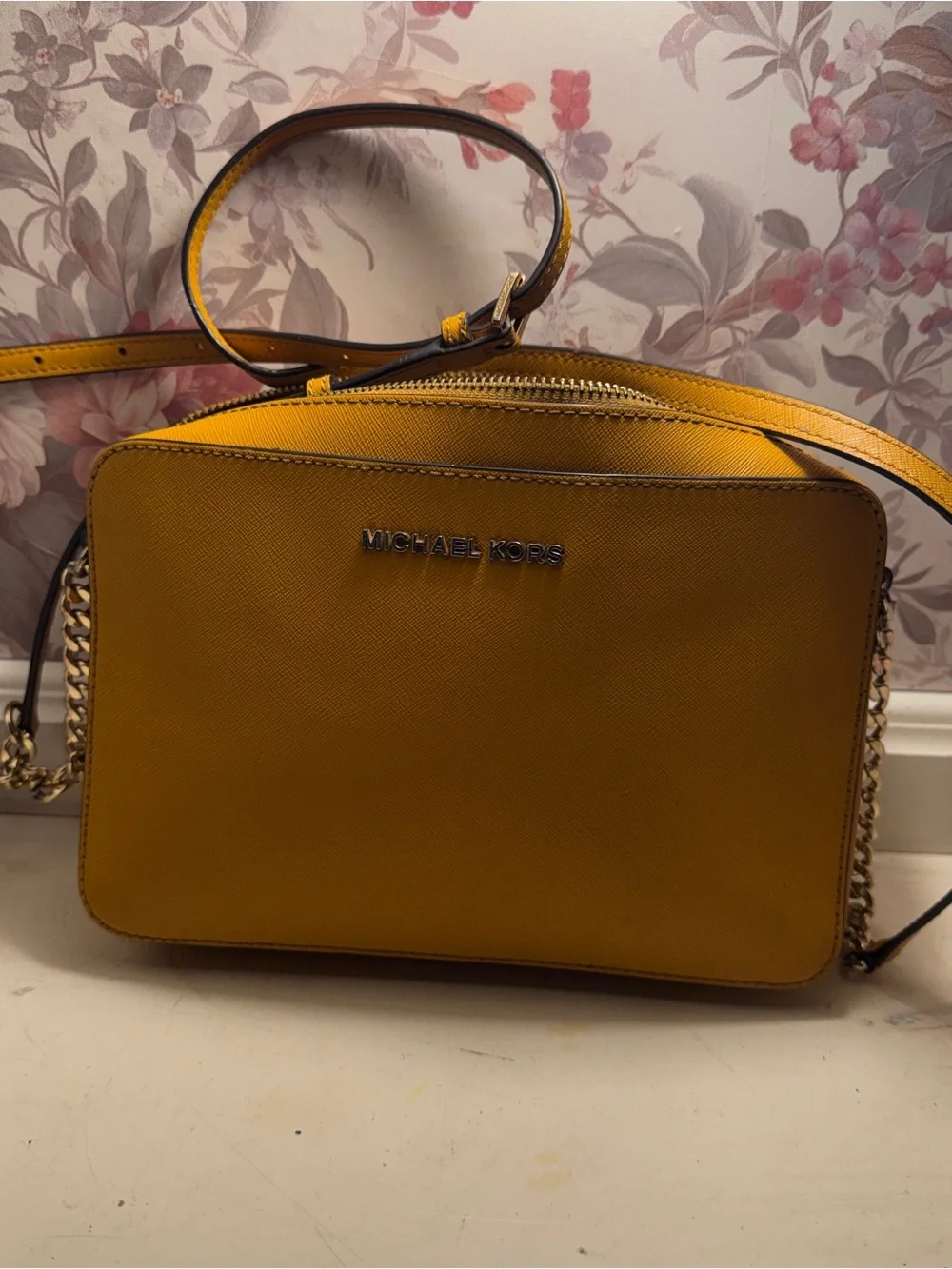 Michael Kors Saffiano Leather East West Crossbody Bag – Mustard Yellow